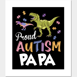 Autistic Dinosaurs Walking Around Puzzles Together Proud Autism Papa Posters and Art